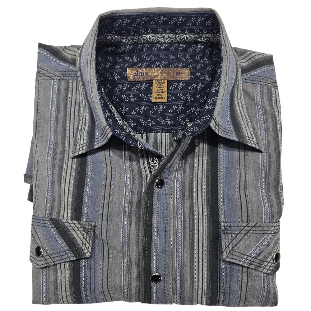 Blue Pronto Uomo Striped Long Sleeve Button Up Shirt Men's Medium